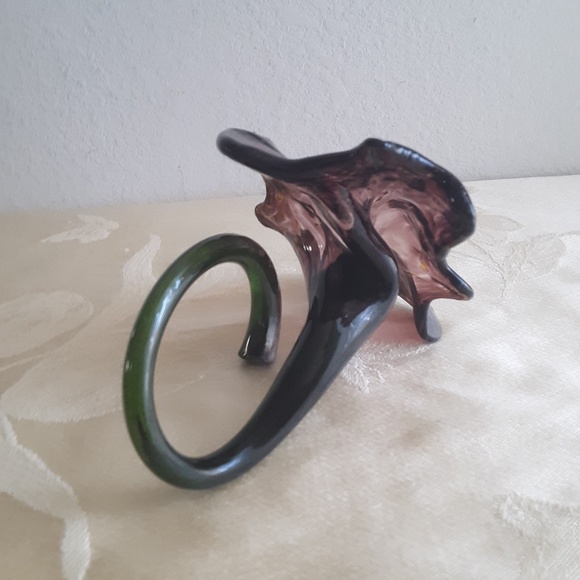 Deep Dark Purple Blown Glass Flower Sculpture USA - Picture 7 of 10